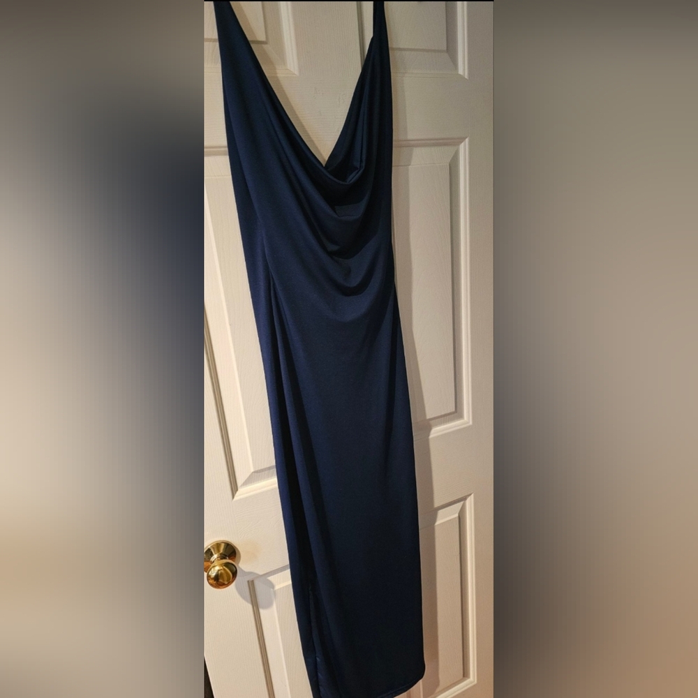 Elegant Navy Blue Draped Dress